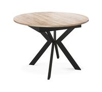 Table à Manger Extensible Ronde Avec Pieds En Métal Noir - Rangement Des Extensions à L'intérieur - Table Ronde Style Industriel Pour Salon Séjour -