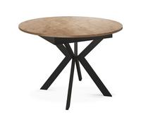 Table à Manger Extensible Ronde Avec Pieds En Métal Noir - Rangement Des Extensions à L'intérieur - Table Ronde Style Industriel Pour Salon Séjour -