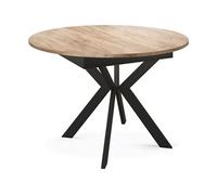 Table à Manger Extensible Ronde Avec Pieds En Métal Noir - Rangement Des Extensions à L'intérieur - Table Ronde Style Industriel Pour Salon Séjour -