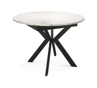 Table à Manger Extensible Ronde Avec Pieds En Métal Noir - Rangement Des Extensions à L'intérieur - Table Ronde Style Industriel Pour Salon Séjour -