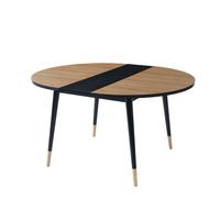 Table à manger extensible ronde - BAÏTA - Gamme CAVALLO - Effet chêne et noir - L 150 x P 120 x H 75 cm