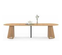 IDMarket - Table à Manger Extensible Ronde Carmen 4-12 Personnes Pied Bois en Lattes et Plateau Bois 110-300 cm