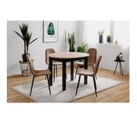 Table à manger extensible ronde COBURG - Décor chêne artisan et noir - L 100-140 x H76 x p100 cm - Allonge incluse dans l'emballage