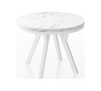 Table à Manger Extensible Ronde Designer - Style Loft, Industriel, Peu Encombrant - Pieds Blancs - 100 à 150 Cm - Pour 5-8 Personnes - Fabriqué En Ue