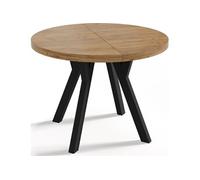 WFL GROUP Table à Manger Extensible Ronde Designer - Style Loft, Industriel, Peu Encombrant - Pieds Noirs - 100 à 150 Cm - pour 5-8 Personnes - Fabriqué en UE - Chêne Wotan - 150 Cm
