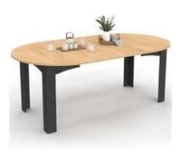 IDMarket - Table à Manger Extensible Ronde Dona 4-10 Personnes Noire Plateau façon hêtre 110-200 cm