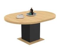 Table À Manger Extensible Ronde Eden 6-8 Personnes Bois Et Noir 120-160 Cm