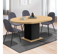 Table À Manger Extensible Ronde Eden 6-8 Personnes Bois Et Noir 120-160 Cm