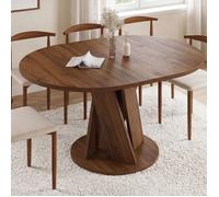 Table à manger extensible ronde JASMINE 4-8 personnes pied central noyer 110-150 cm