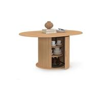IDMarket - Table à Manger Extensible Ronde Juliette 110-150 cm Effet hêtre | Pied lattes avec rangement, capacité 4-8 personnes