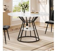 Table à manger extensible ronde, Table à manger 100 cm, Table à manger moderne, Cadre en métal, Sans chaise, Pour cuisine, salon