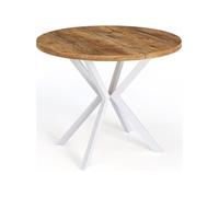 Table à Manger Extensible Ronde - Table Style Loft Avec Blanc Pieds En Métal - 100 à 180 Cm - Table Ronde Style Industriel Pour Le Salon - Compacte -