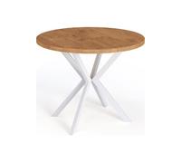 WFL GROUP Table à Manger Extensible Ronde - Table Style Loft avec Blanc Pieds en Métal - 100 à 180 Cm - Table Ronde Style Industriel pour Le Salon - Compacte - Chêne Lancelot - 100 Cm