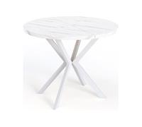 WFL GROUP Table à Manger Extensible Ronde - Table Style Loft avec Blanc Pieds en Métal - 100 à 180 Cm - Table Ronde Style Industriel pour Le Salon - Compacte - Marbre Blanc - 100 Cm