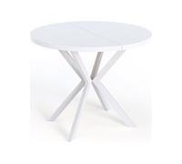 Table à Manger Extensible Ronde - Table Style Loft Avec Blanc Pieds En Métal - 100 à 180 Cm - Table Ronde Style Industriel Pour Le Salon - Compacte -