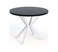 Table à Manger Extensible Ronde - Table Style Loft Avec Blanc Pieds En Métal - 120 à 200 Cm - Table Ronde Style Industriel Pour Le Salon - Compacte -