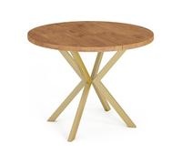 Table à Manger Extensible Ronde - Table Style Loft Avec Doré Pieds En Métal - 100 à 180 Cm - Ronde Table Style Industriel Pour Le Salon - Compacte -