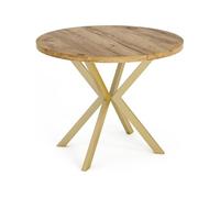 Table à Manger Extensible Ronde - Table Style Loft Avec Doré Pieds En Métal - 100 à 180 Cm - Ronde Table Style Industriel Pour Le Salon - Compacte -