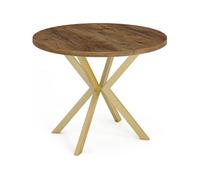 Table à Manger Extensible Ronde - Table Style Loft Avec Doré Pieds En Métal - 120 à 200 Cm - Ronde Table Style Industriel Pour Le Salon - Compacte -