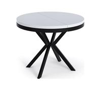 Table à Manger Extensible Ronde - Table Style Loft Avec Pieds En Métal - 100 à 180 Cm - Table Carré Style Industriel Pour Le Salon - Compacte - Blanc