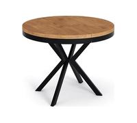WFL GROUP Table à Manger Extensible Ronde - Table Style Loft avec Pieds en Métal - 100 à 180 Cm - Table Ronde Style Industriel pour Le Salon - Compacte - 100 Cm - Chêne Lancelot