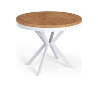WFL GROUP Table à Manger Extensible Ronde - Table Style Loft avec Pieds en Métal Blancs - 100 à 180 Cm - Table Ronde Style Industriel pour Le Salon - Compacte - 100 Cm - Chêne Lancelot