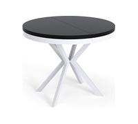 Table à Manger Extensible Ronde - Table Style Loft Avec Pieds En Métal Blancs - 100 à 180 Cm - Table Ronde Style Industriel Pour Le Salon - Compacte