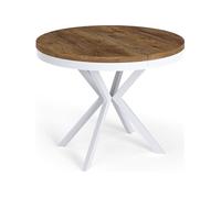 Table à Manger Extensible Ronde - Table Style Loft Avec Pieds En Métal Blancs - 100 à 180 Cm - Table Ronde Style Industriel Pour Le Salon - Compacte