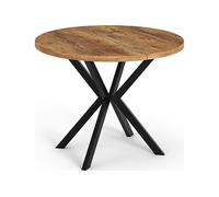 Table à Manger Extensible Ronde - Table Style Loft Avec Pieds Noirs En Métal - 100 à 176 Cm - Table Rond Style Industriel Pour Le Salon - Compacte -