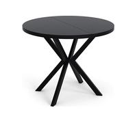 Table à Manger Extensible Ronde - Table Style Loft Avec Pieds Noirs En Métal - 100 à 176 Cm - Table Ronde Style Industriel Pour Le Salon - Compacte -