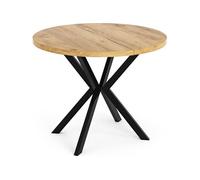 Table à Manger Extensible Ronde - Table Style Loft Avec Pieds Noirs En Métal - 100 à 176 Cm - Table Ronde Style Industriel Pour Le Salon - Compacte -