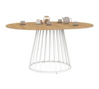 IDMARKET Table à manger extensible ronde YUNA 4-8 personnes plateau bois et pied filaire en métal blanc 110 - 150 cm