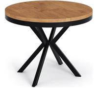 Table à manger extensible - Ross - Ronde - Style loft - Chêne Lancelot - Pieds métal noir - Gain de place - 90-170 x 90 x 76 cm