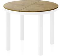 WFL GROUP Table à Manger Ronde Extensible avec Pieds Métalliques Blancs - Table Industrielle - Table Gain De Place pour Salon, Salle à Manger Ou Cuisine - 100 Cm à 180 Cm - Chêne Lancelot