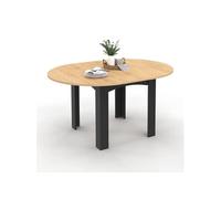 IDMarket Table à manger extensible DONA ronde 4-6 personnes noire plateau façon hêtre 120-160 cm