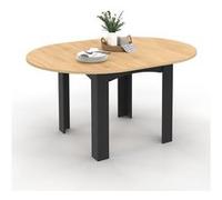 IDMarket Table à manger extensible DONA ronde 4-6 personnes noire plateau façon hêtre 120-160 cm