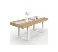 IDMarket – Table à manger extensible Phoenix rectangulaire 4-8 personnes bois et blanc 160-200 cm