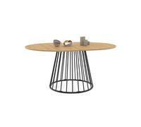 IDMarket - Table extensible ronde Yuna - Plateau bois, pied filaire métal noir - 6-8 pers 110-150cm
