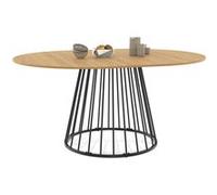 IDMarket - Table extensible ronde Yuna - Plateau bois, pied filaire métal noir - 6-8 pers 110-150cm