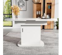 Table à manger extensible - SOGEU - Extensible ovale - Blanc poignée argentée - Rangements intégrés - L110/130×70×75 cm