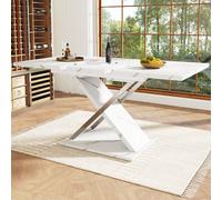 Table à manger extensible, table cuisine-séjour avec pieds croisés, 118-157x75x76,4 cm, Blanc