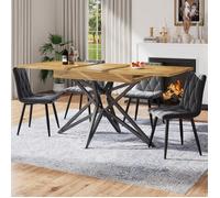 Table à manger extensible, table de petit-déjeuner, pieds en fer forgé noir en forme d'étoile, plateau en bois de noyer
