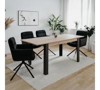 Table à Manger Extensible TOLOSA Chêne et Noir 100-150cm | Rallonge centrale discrète pour passer de 4 à 6 convives, plateau mélaminé 18mm, piètement métal minimaliste