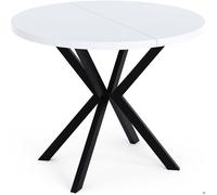 Table à manger extensible - Valeo - Ronde - Style loft - Blanc - Pieds noir - Gain de place - 100-180 x 100 x 76 cm