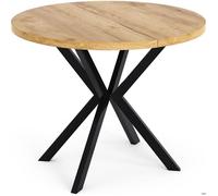 Table à manger extensible - Valeo - Ronde - Style loft - Chêne Craft - Pieds noir - Gain de place - 100-180 x 100 x 76 cm