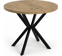 Table à manger extensible - Valeo - Ronde - Style loft - Chêne Lancelot - Pieds noir - Gain de place - 100-180 x 100 x 76 cm