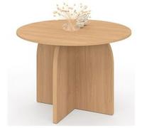 Table à manger fixe japandi ronde EDITH 6 personnes bois effet hêtre 110 cm Beige