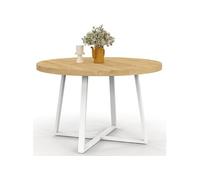IDMarket - Table à Manger Fixe Ronde Selma 4-6 Personnes Bois et Blanc 110 cm