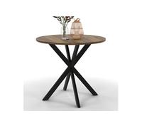 IDMarket – Table à manger Alix ronde 4 personnes pied araignée noir plateau bois foncé Hawkins 80 cm
