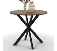 IDMarket – Table à manger Alix ronde 4 personnes pied araignée noir plateau bois foncé Hawkins 80 cm
